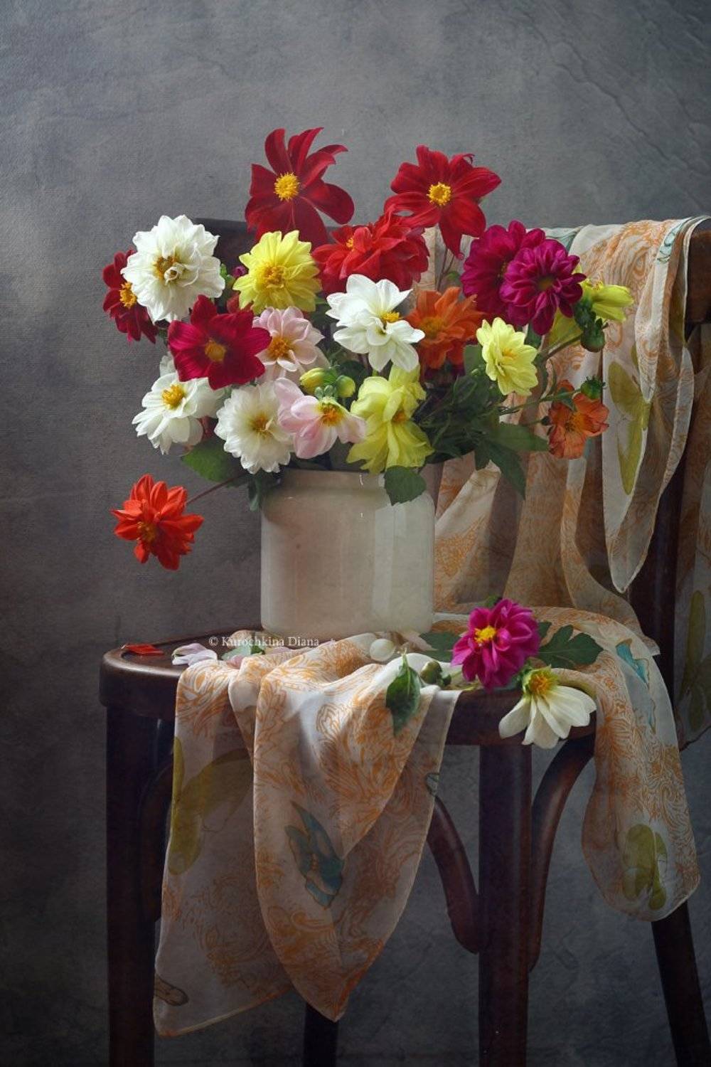 натюрморт, букет, цветы, георгины, Курочкина Диана