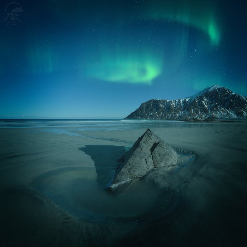 пейзаж, природа, море, норвегия, лофотены, сияние, skagsanden Skagsanden Beach фото превью