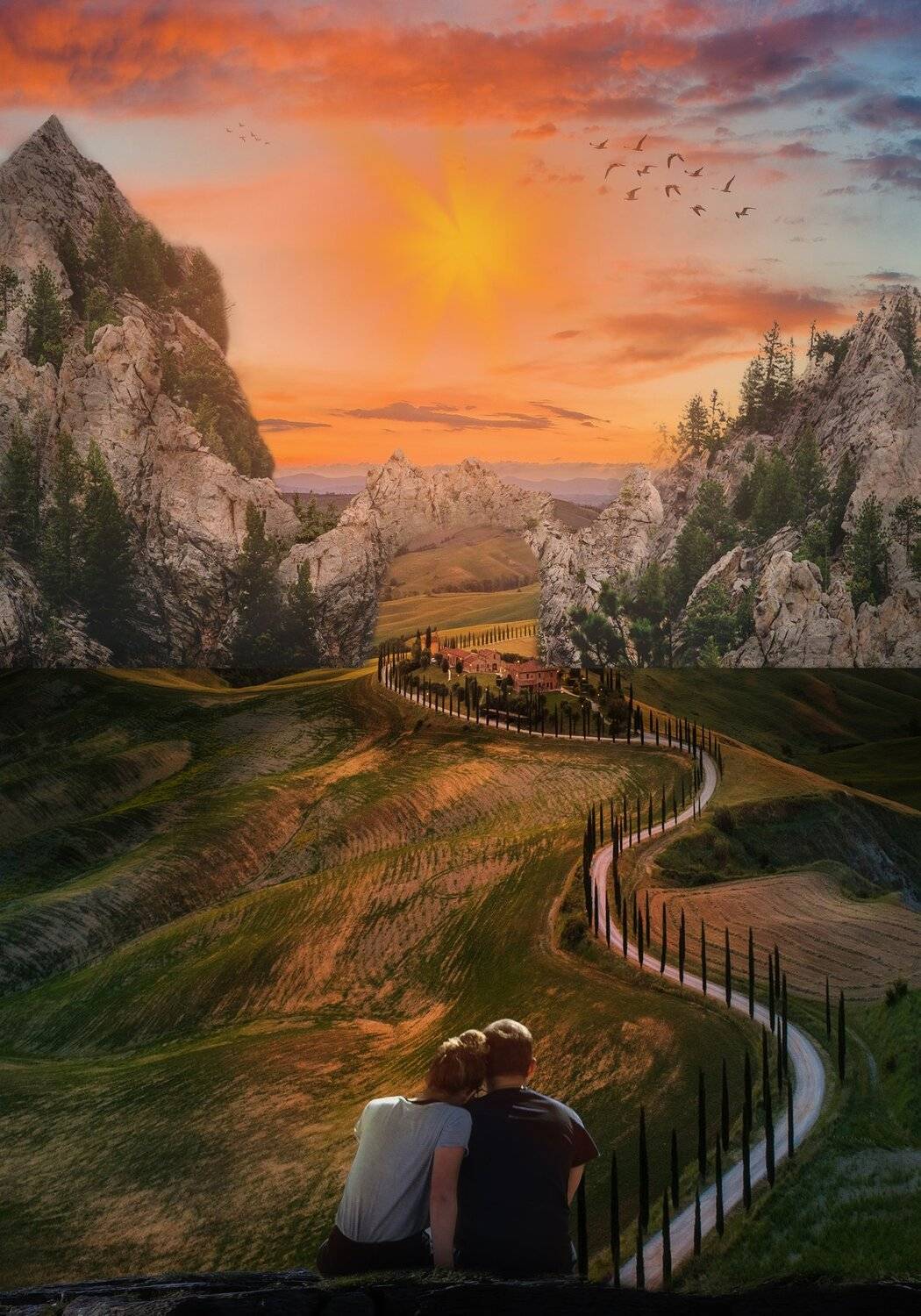 скалы, девушка, парень, облака, Sergii Vidov