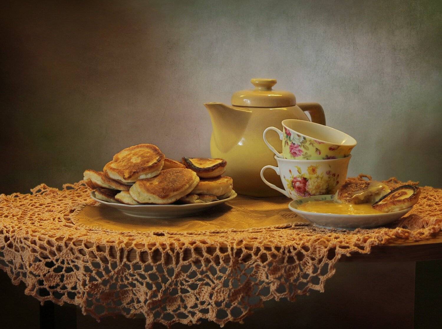 натюрморт, чай, оладьи, фарфор, Ковалева Светлана