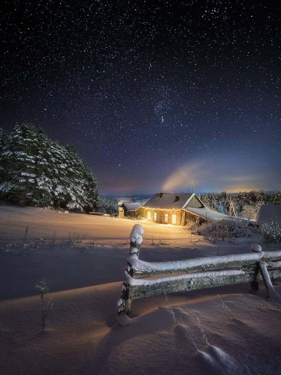 зима, холод, изгородь, мороз, ночь, Дмитрий Медянцев