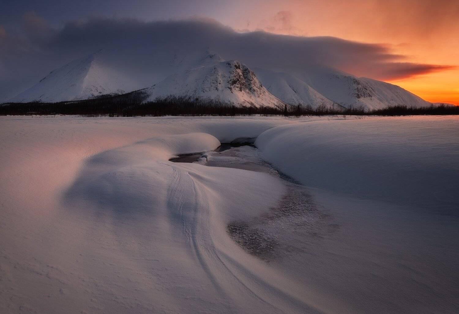 пейзаж,хибины,кольский,закат,зима,река,озеро,горы,свет, Виталий Истомин