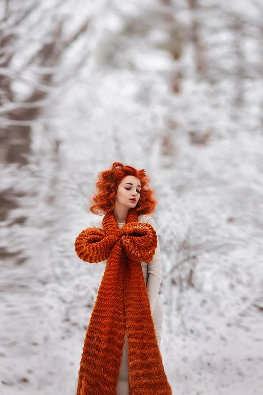 желание,шарф,зима,вязанный шарф,холод,мороз,девушка,портрет Желанное фото превью