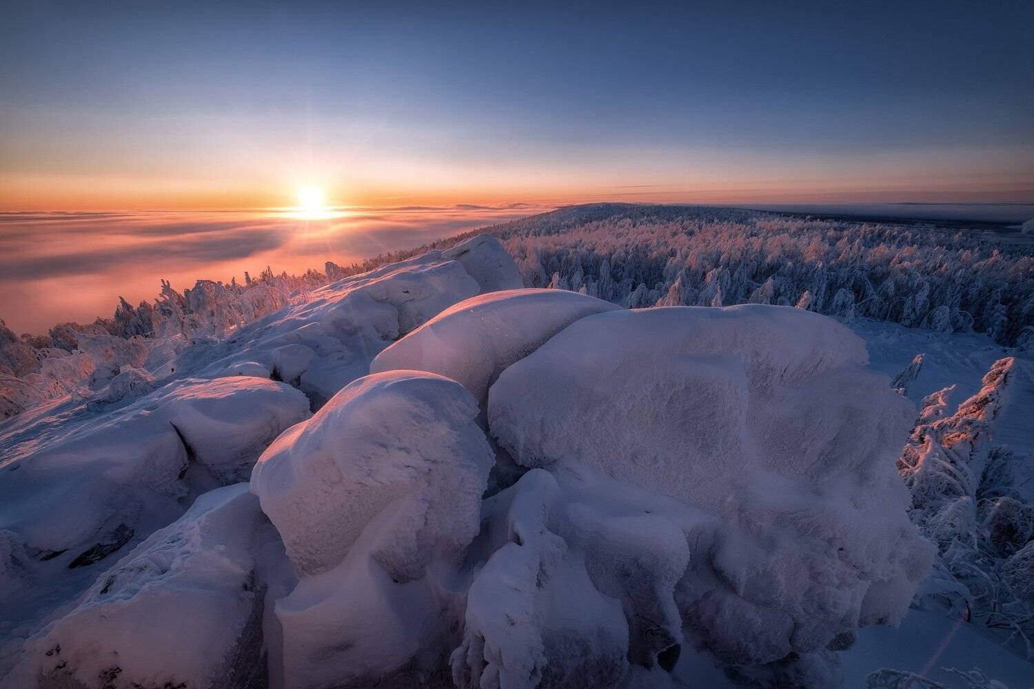 рассвет, хребет, губаха, урал, пермь, мороз, зима, январь, скалы, лес, Андрей Чиж
