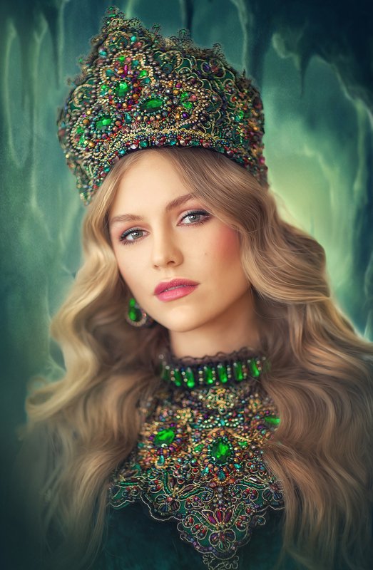 малахитовая шкатулка, зеленый, хозяйка медной горы, красивая девушка, блондинка, сказочный портрет, малахитовый цветок Малахитовый цветок фото превью