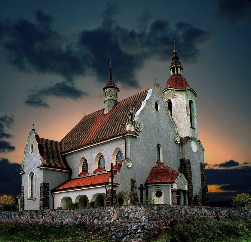 беларусь,  архитектура, вечер, сумерки, церковь, Melnik-oy Serg-N-