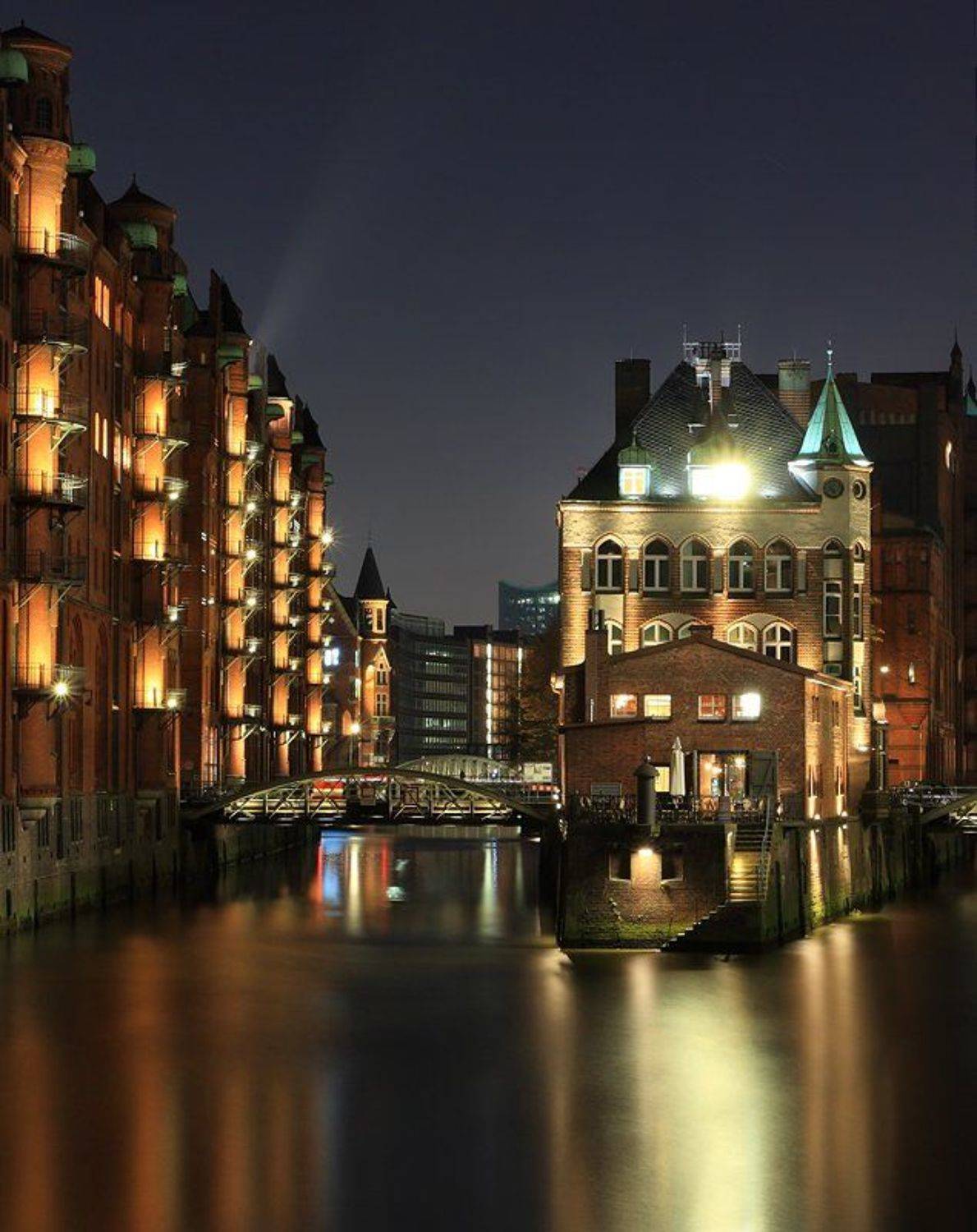 германия,гамбург,город,ночь,вода,замок, Игорь Дубровский