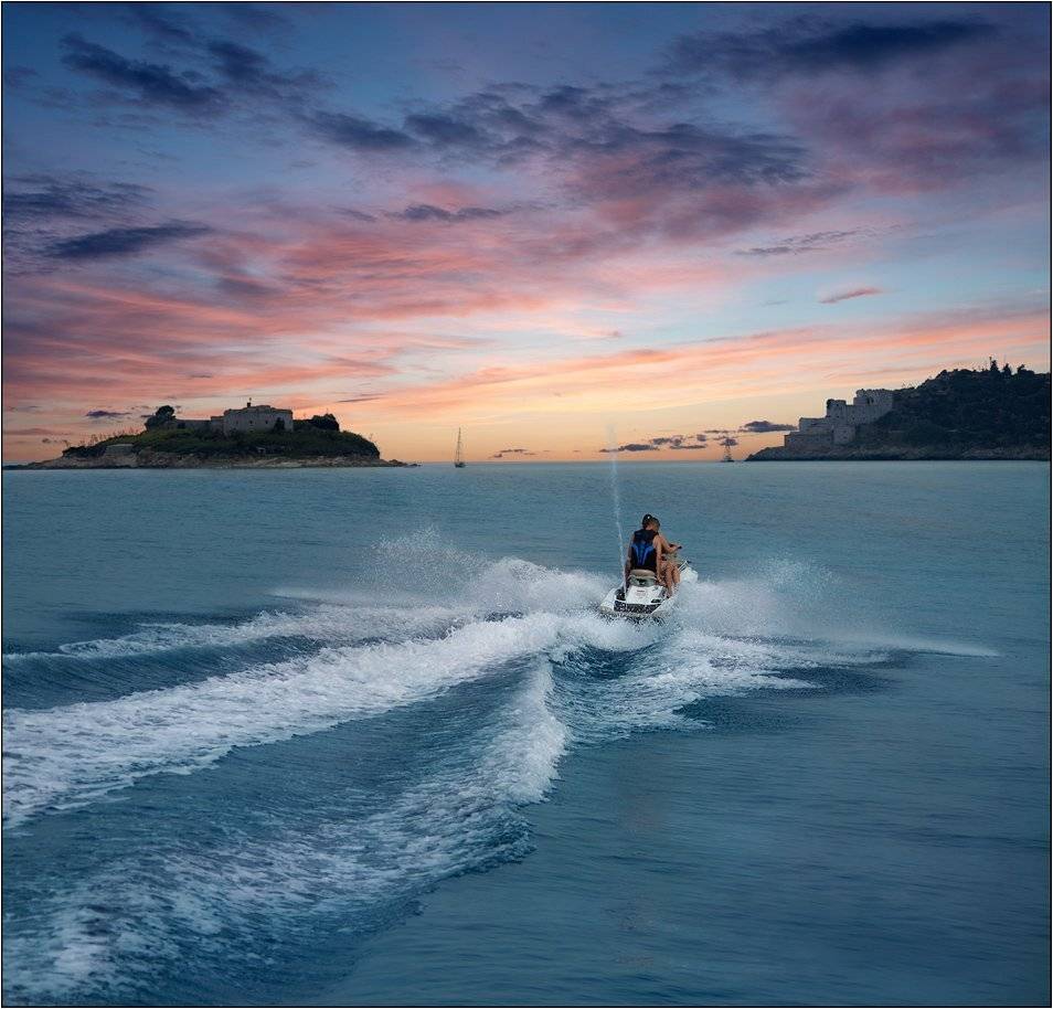 закат, море, скутер, адриатика, море, бухта, боко-котор, Boris Bort