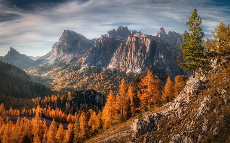 Cinque Torri, Чинкве-Торри, Доломиты, Италия Осенний вечер  фото превью