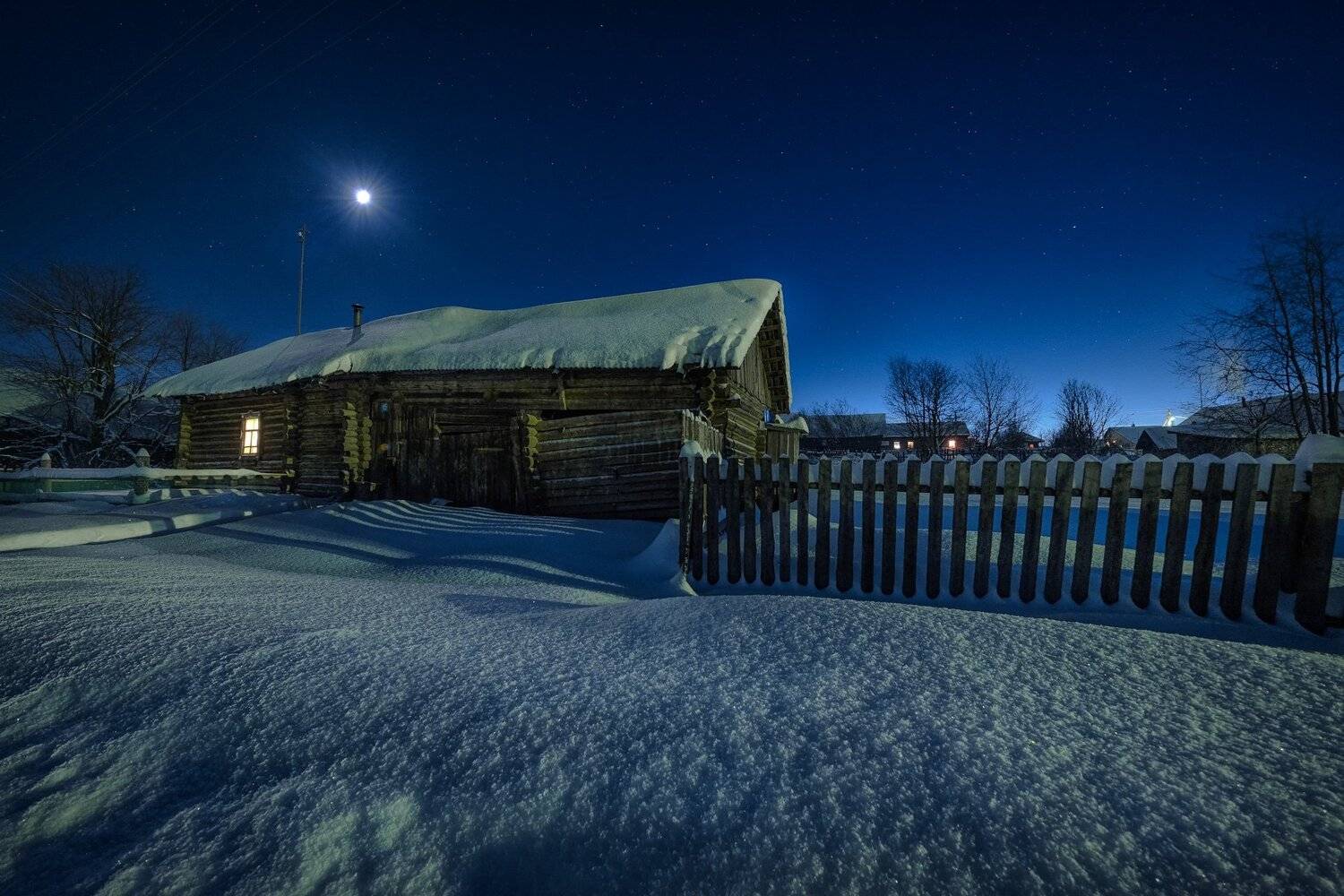 зима, мороз, январь, село, урал, пермский край, дом, забор, снег, лед, небо, звезды, огни, Андрей Чиж