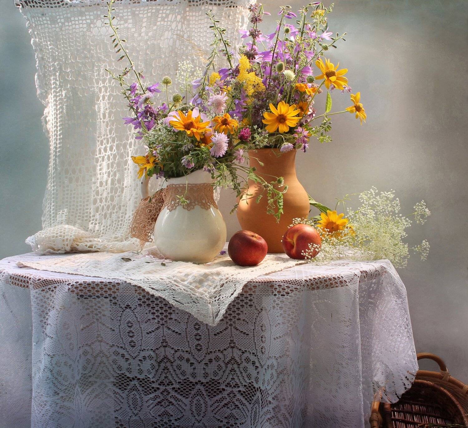 лето, натюрморт, кринка, штора, полевые цветы, Ковалева Светлана