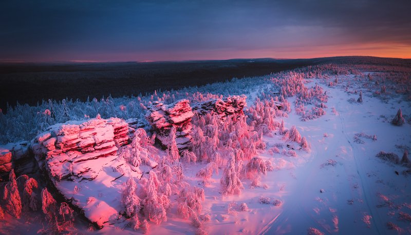 пермский край, пейзаж, крестовая, губаха, горы, зима, снег, закат Закат на Крестовой фото превью