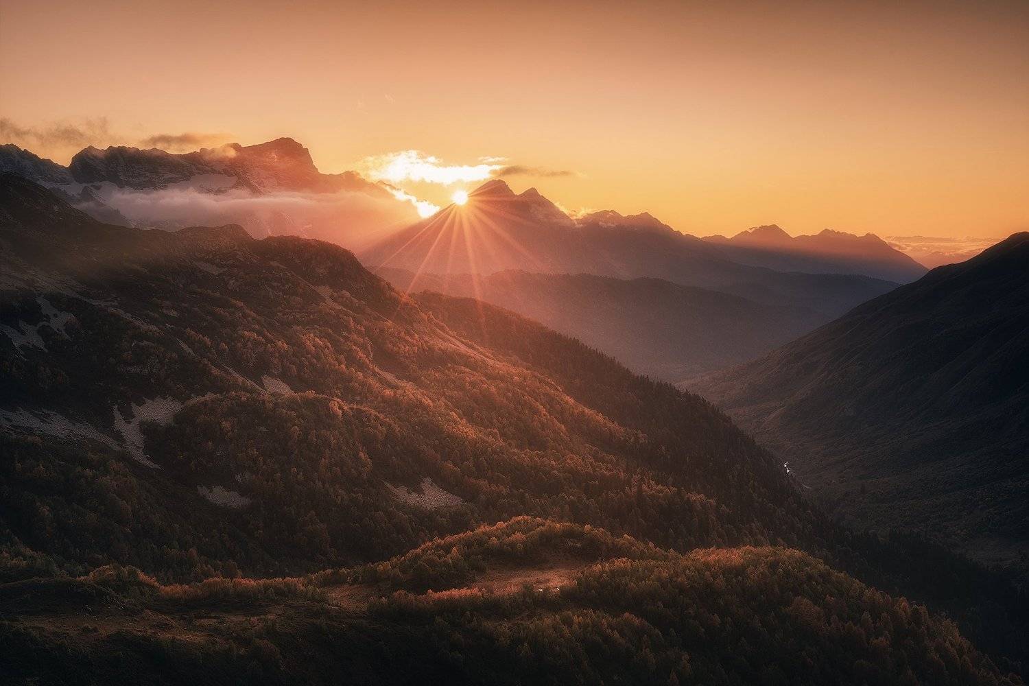 закат, горы, солнце, кардывач, агепста, кавказ, пейзаж, Tania Leschinskaya