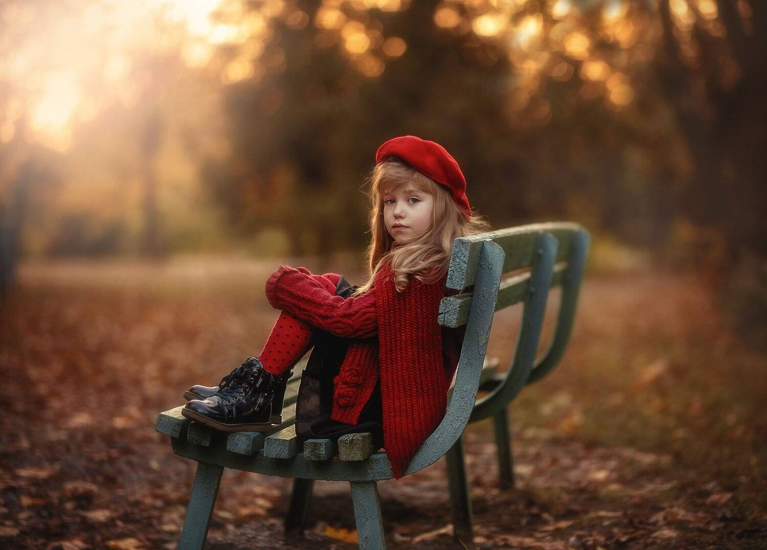 девочка, , , детство, вечер, парк, скамейка, закат, осень одиночество, Марина Еленчук