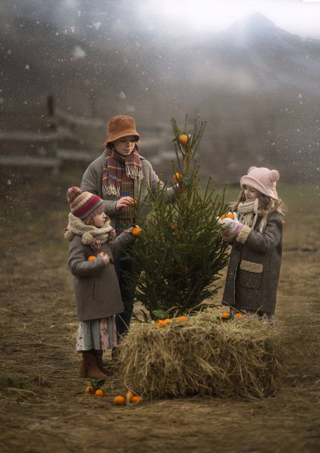 мандарины, ёлка, ель, сосна, снег, дымка, зима, дети, семьятоп фотограф, детский фотограф, семейный фотограф, детская фотография, детский портрет, портрет, портретный фотограф, известный фотограф, фотограф валерия мороз, сказочная ретушь, волшебный свет, , Валерия Мороз