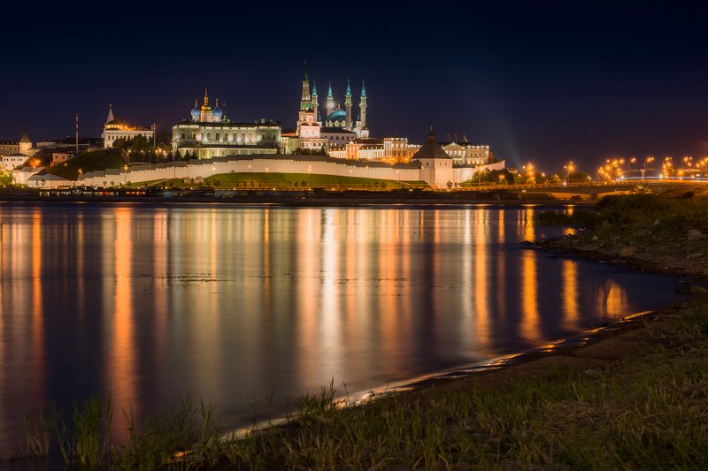 пейзаж, город, архитектура, река, Казань, Россия, огни, отражение, здание Огни Казани фото превью