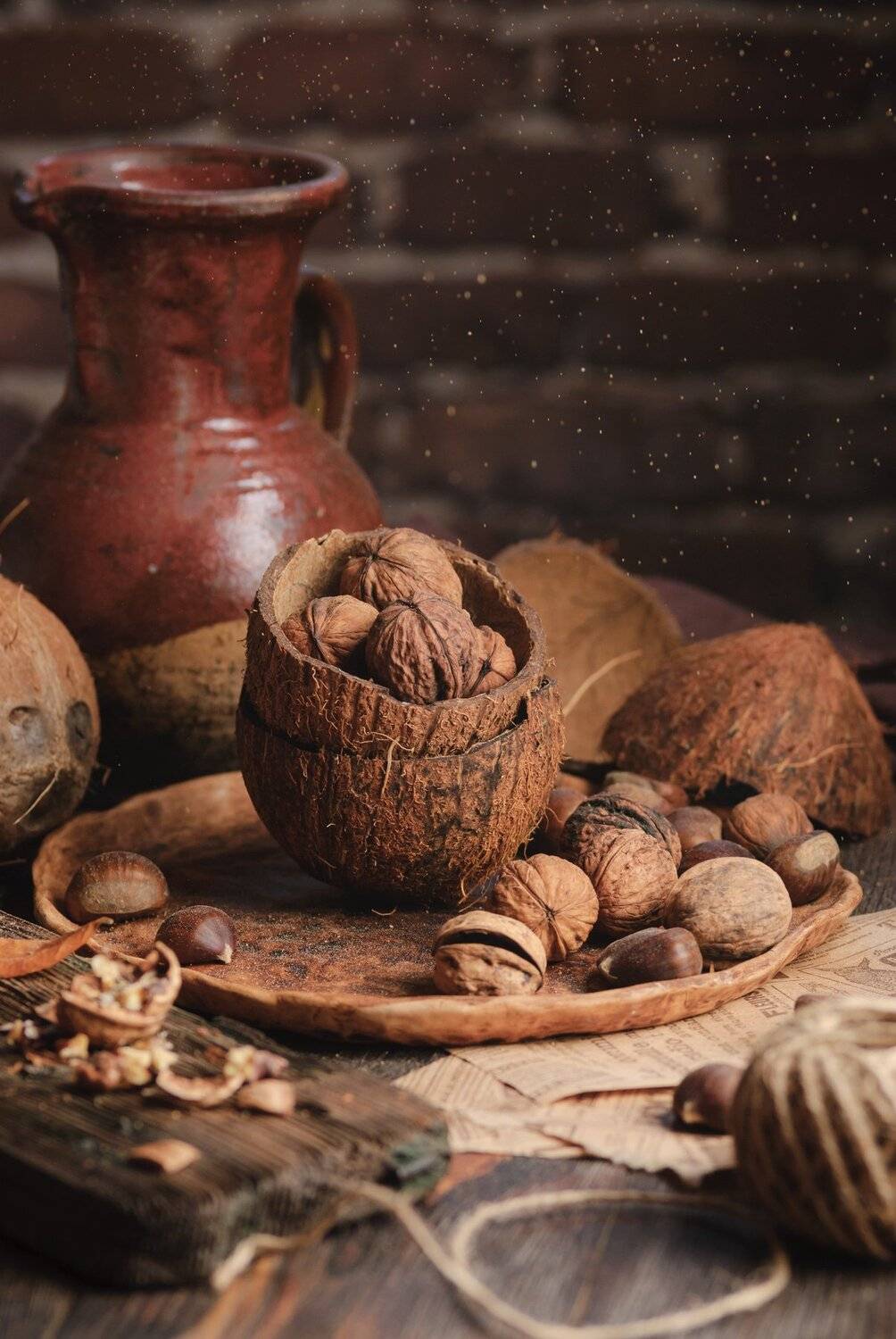 орехи, кокос, коричневый, монохром, fashionfoodfoto