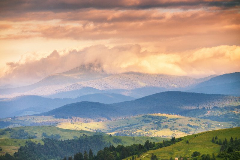 вечер, горы, закарпатье, закат, июнь, карпаты, лето, украина Летом в черной Тисе фото превью
