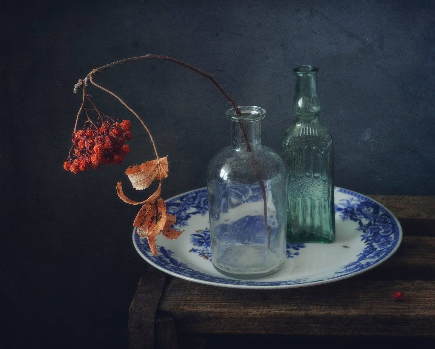 натюрморт,зима,рябина,бутылки,  Наталия К