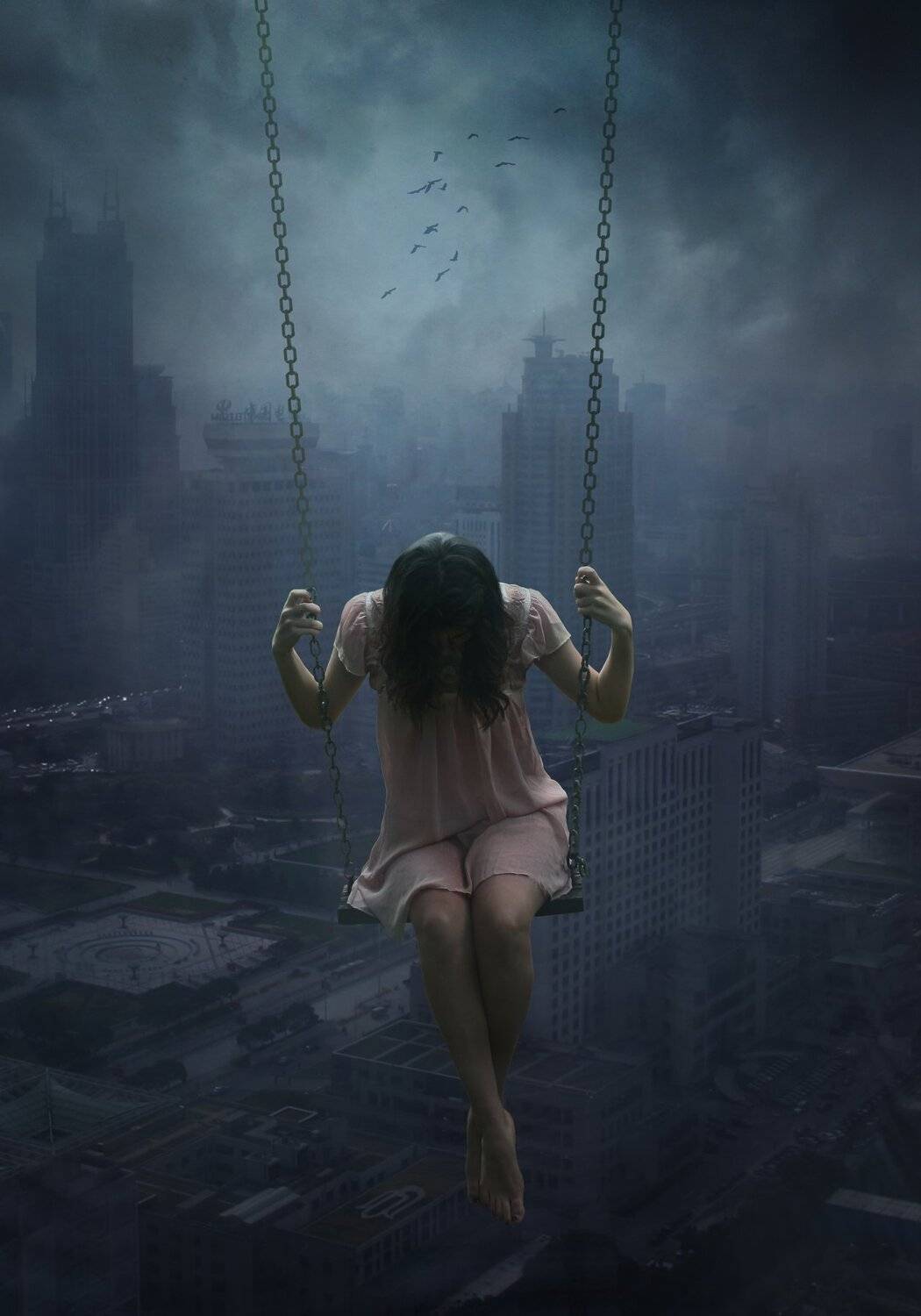 девушка, качели, облака, Sergii Vidov