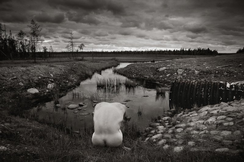 пейзаж, ню, голый, торс, черно-белое, река, труба Адам 2.0 фото превью