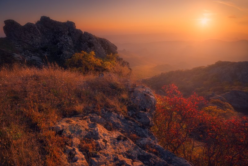 Autumn sunset фото превью