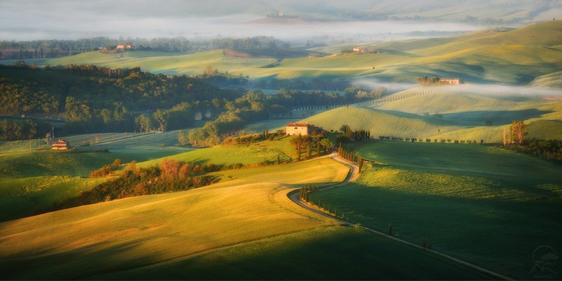 пейзаж, природа, поле, тоскана, вилла, весна Утреннее солнце Тосканы фото превью