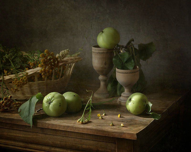 натюрморт., яблоки., корзинка., пижма *** фото превью