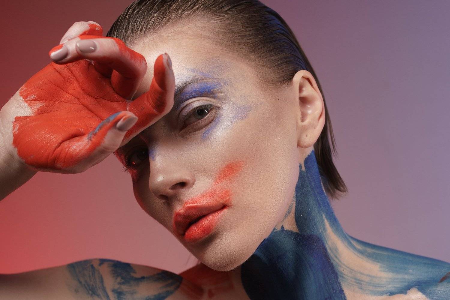 Студия, мягкий свет, портрет, женщина, краска, мейк, макияж, Вадим Миронов