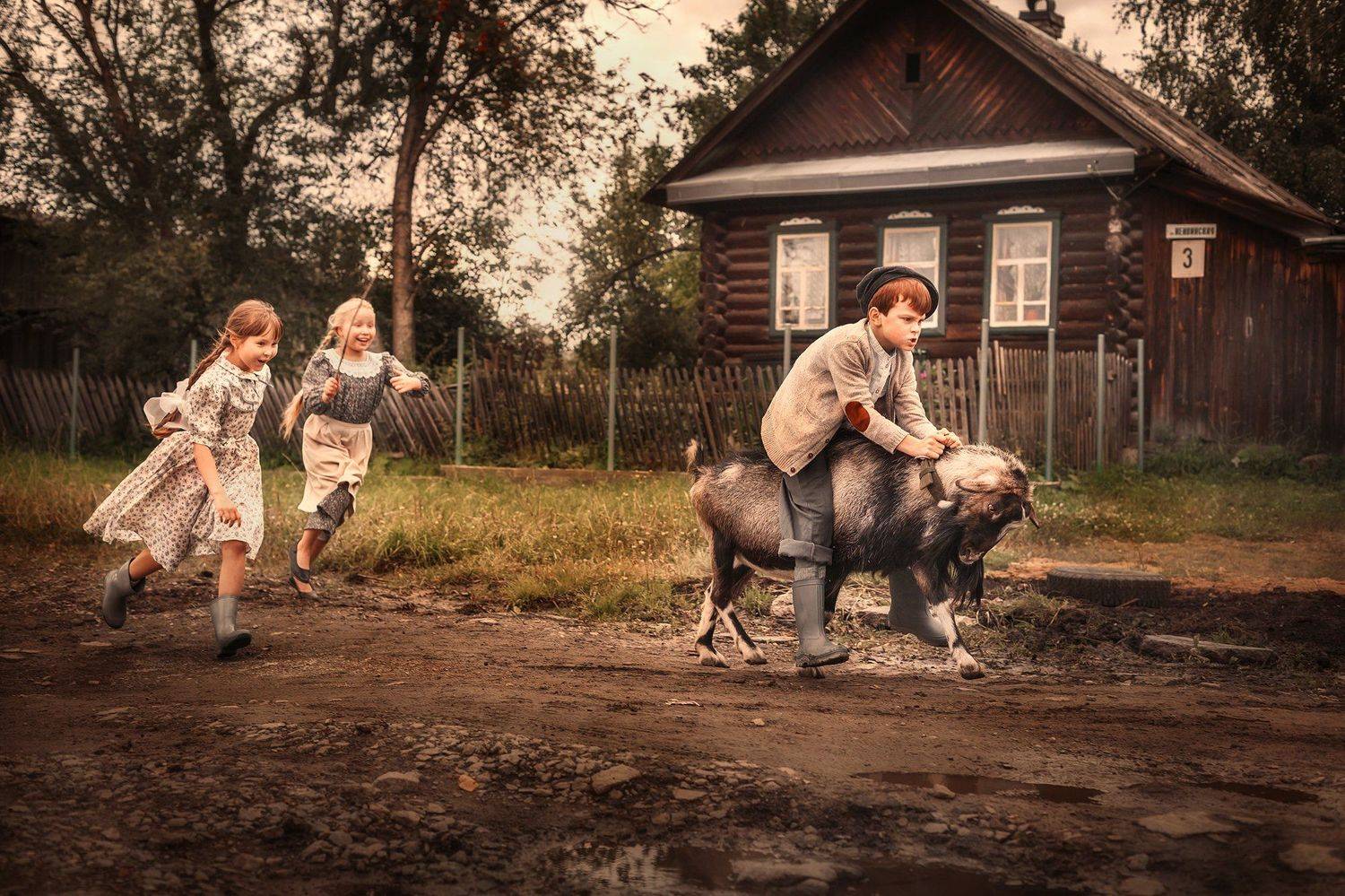 дети, животные, мальчик, деревня, Оксана Пипкина