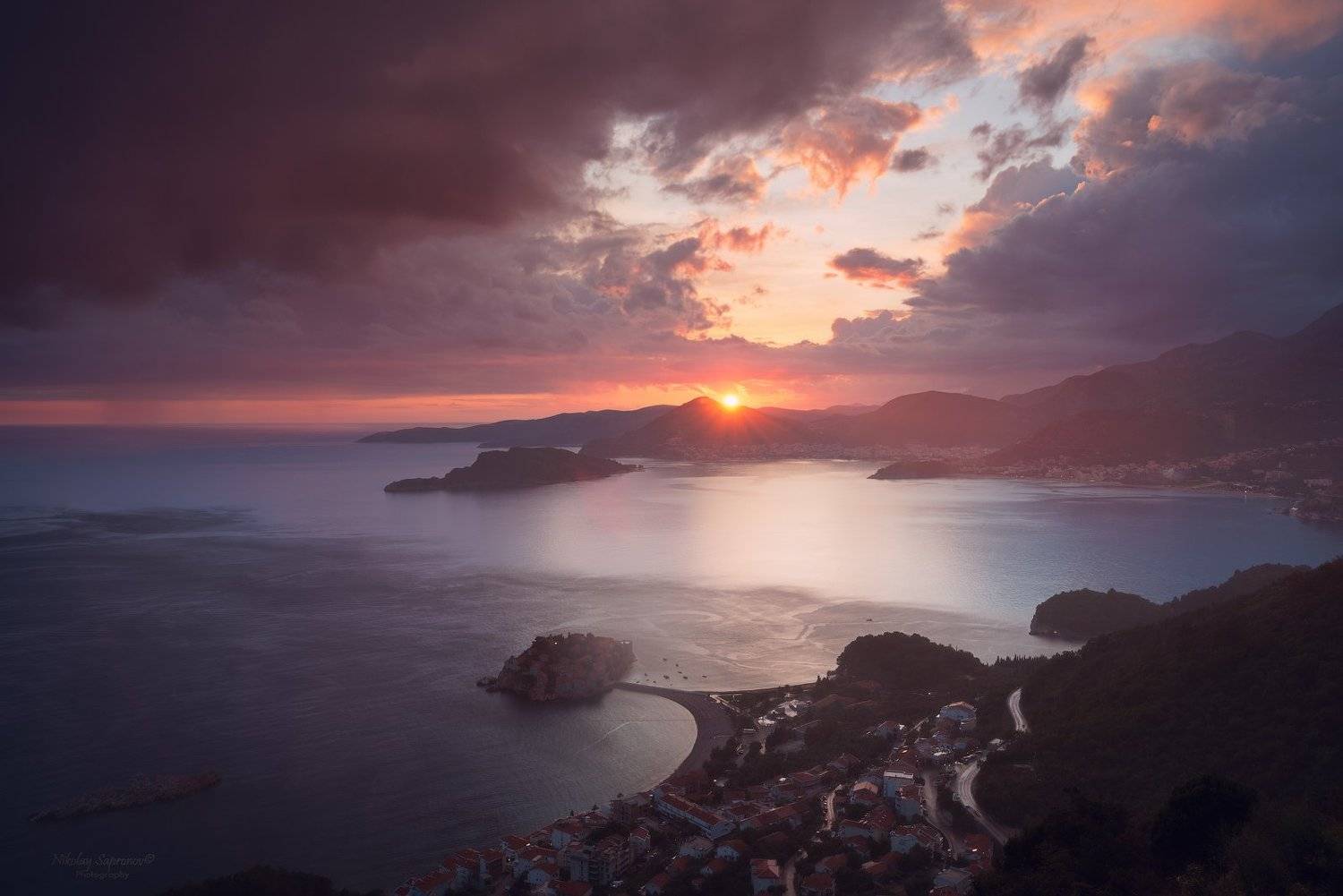 будва, черногория, будванская ривьера, адриатика, монтенегро, закат, средиземное море, гроза, пейзаж, свети стефан, crna gora, montenegro, sveti stefan, budva, Николай Сапронов