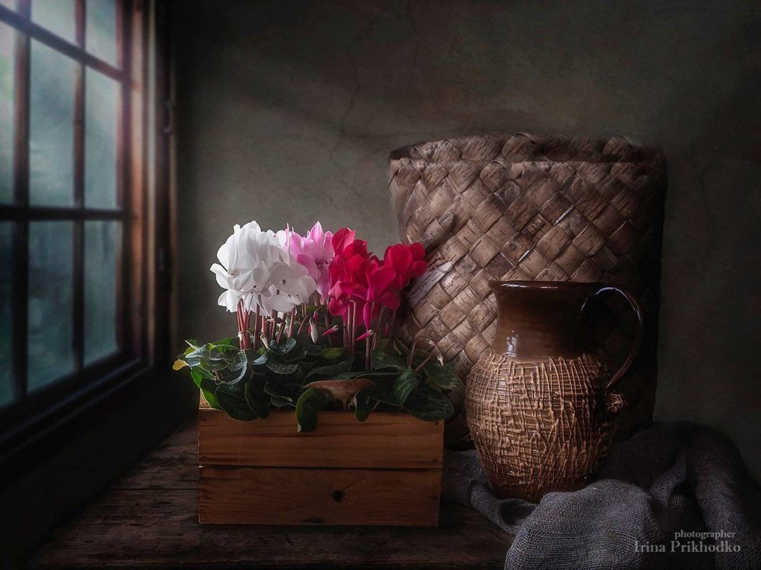 натюрморт, весна, цветы, цветочный винтажный, цикламены, дачный дом, ретро, , Ирина Приходько