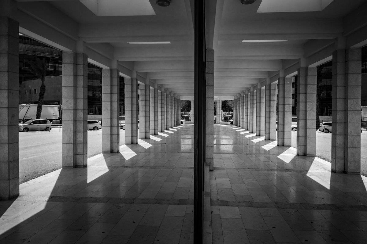 reflection, architecture, city, black and white, Nikolay Tatarchuk
