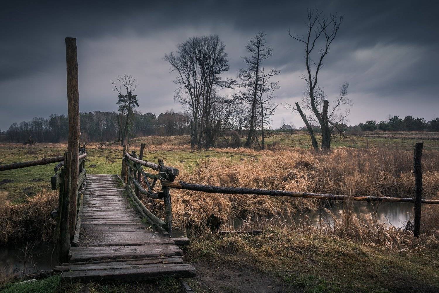 bridge, jeziorka, wooden, clouds, rain, landscape, nature, river, , Artur Bociarski