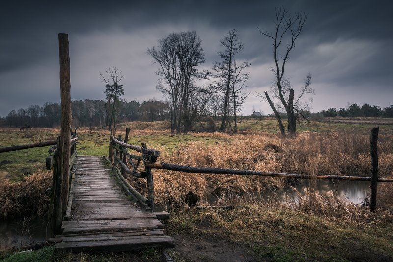bridge, jeziorka, wooden, clouds, rain, landscape, nature, river,  Bridge фото превью