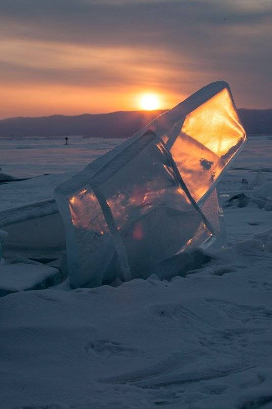 Байкал, закат, лед, льдина, снег, зима, Сергей Козинцев
