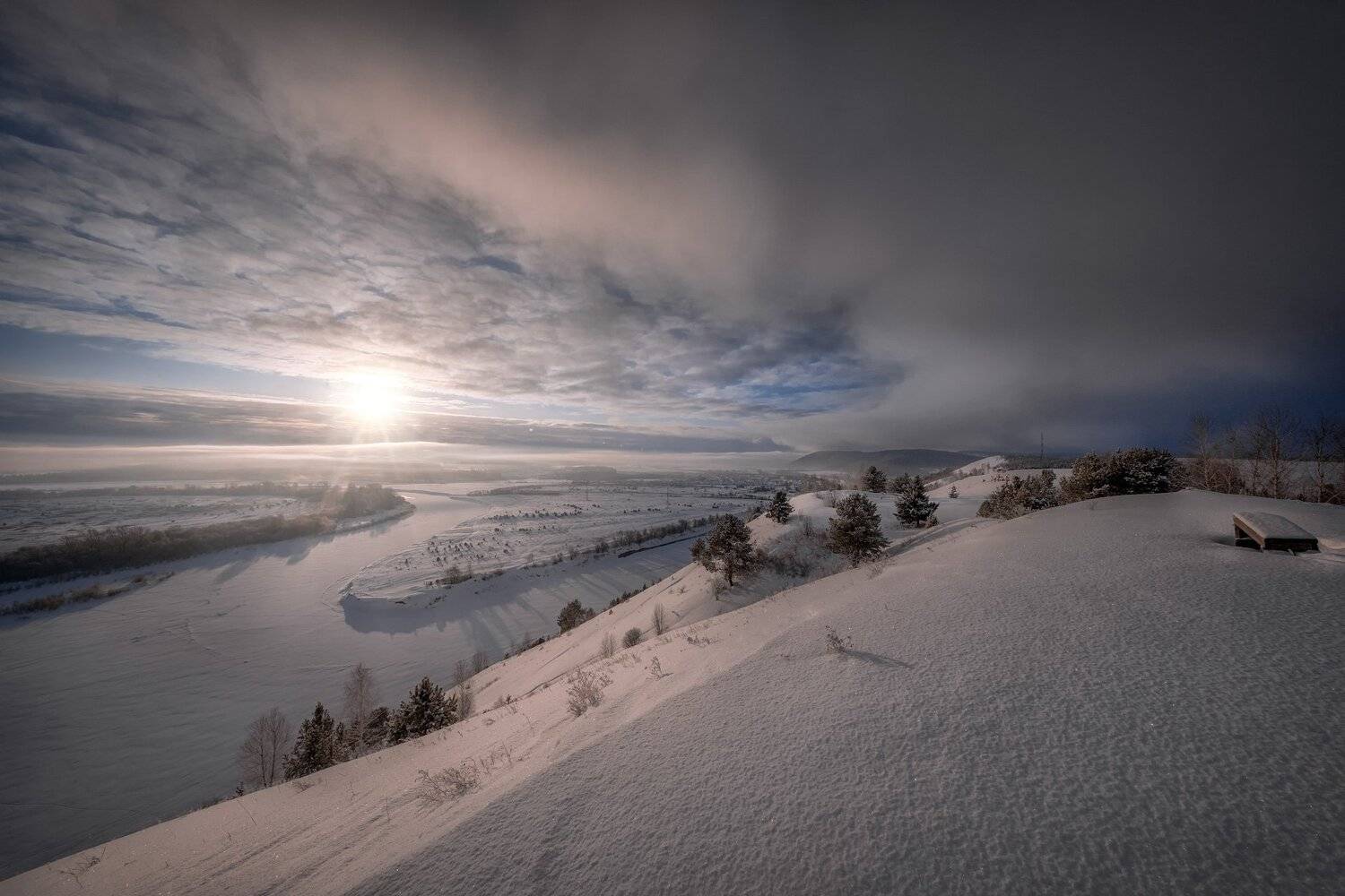 пейзаж, сылва, река, долина, зима, снег, мороз, облака, фронт, холодный, Андрей Чиж
