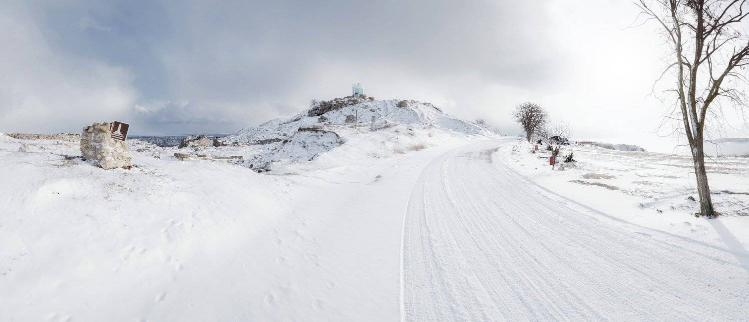 зима, снег, архитектура, древность, античность, гора митридат, городище, пантикапей, боспорское царство, керчь, крым, россия, Анатолий Щербак