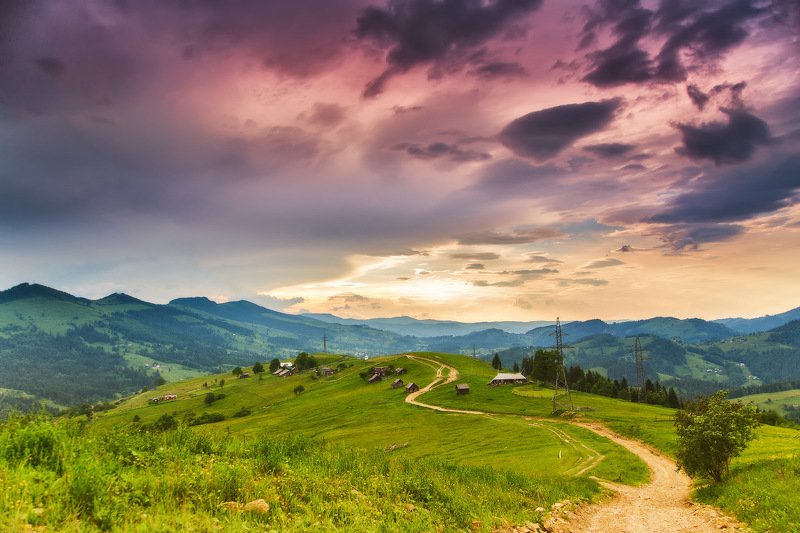 вечер, горы, гроза, закат, июнь, карпаты, лето, облака, тучи, украина июньским вечером после грозы фото превью