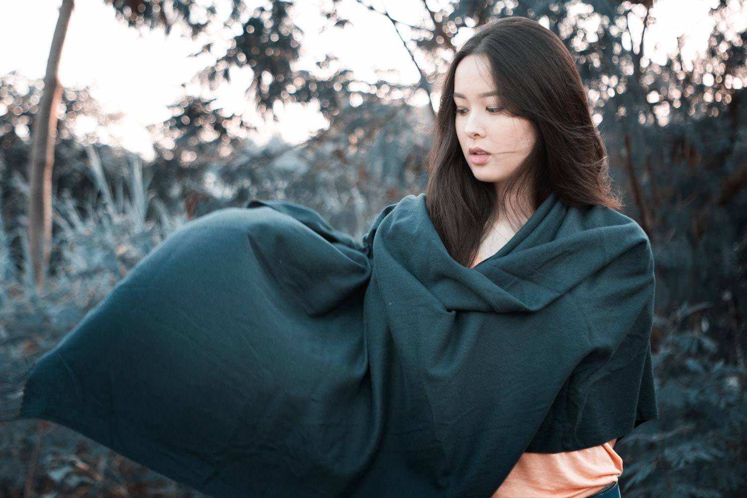 девушка, зеленый, ткань, азиатка,, Виталий Мытник