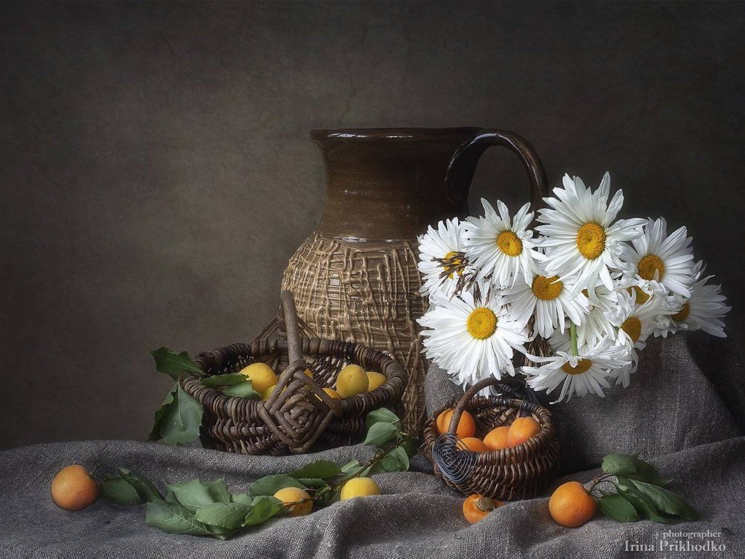 натюрморт, сезон, лето, урожай, фрукты, букет, ромашки, ретро, винтажный, Ирина Приходько