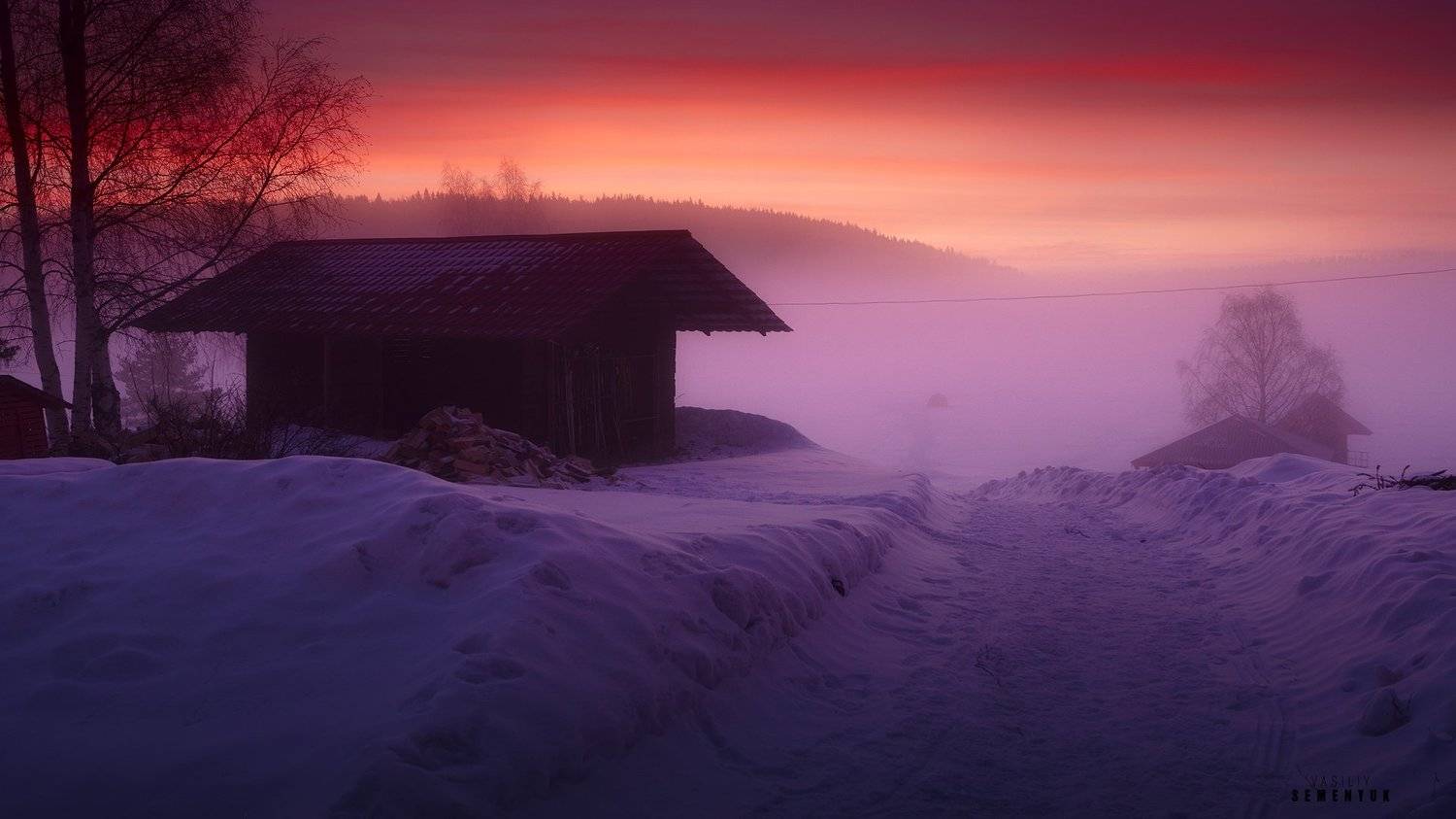 карелия, зима, рассвет, туман, landscape, fog, winter, dawn., Семенюк Василий