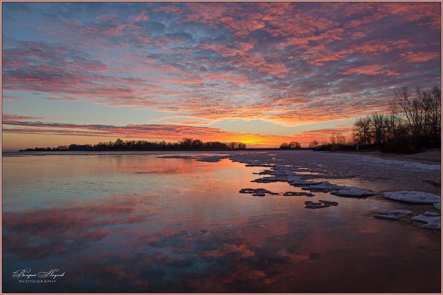 утро, рассвет, восход, зима, облака, отражения, Валерий Наумов