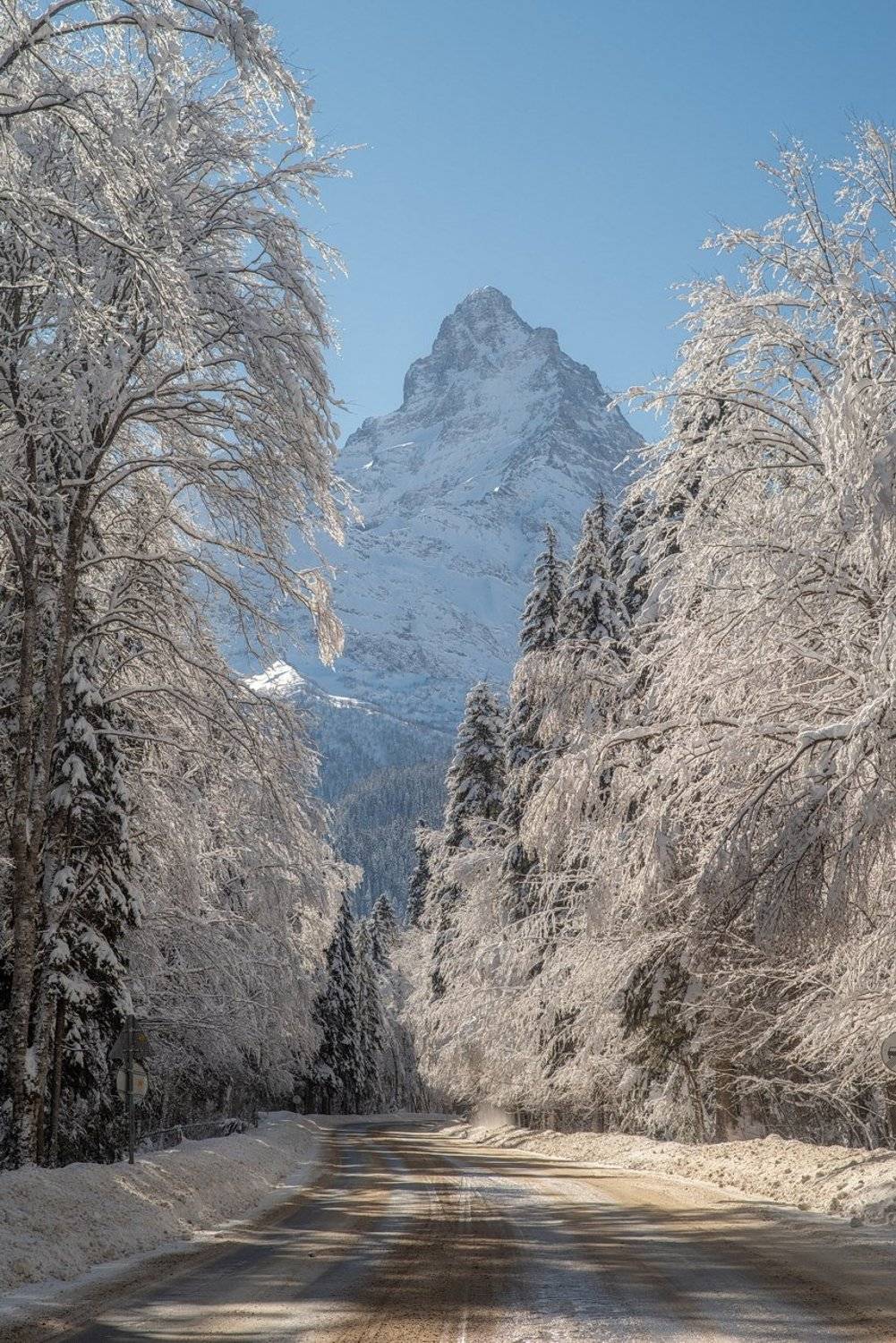 дорога, горы, зима, пик, вершина, домбай, белалакая, Арсен Алабердов
