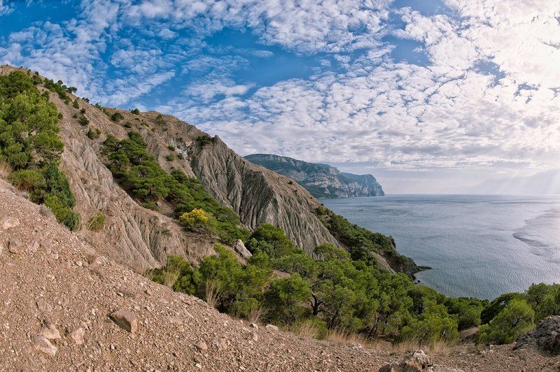 крым, осень, море, небо, облака, свет, горы,балаклава, мыс ая  фото превью