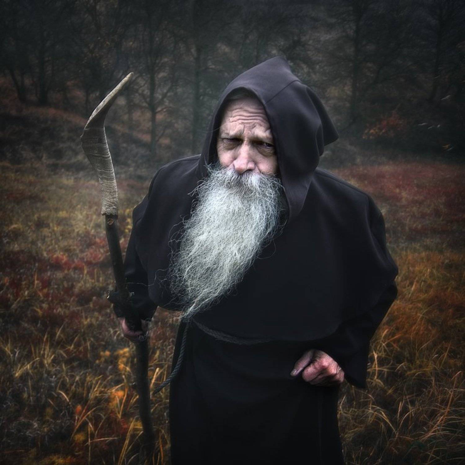 ulfr, wilk, man, old, portrait, stick, horn, Rafał Kurs