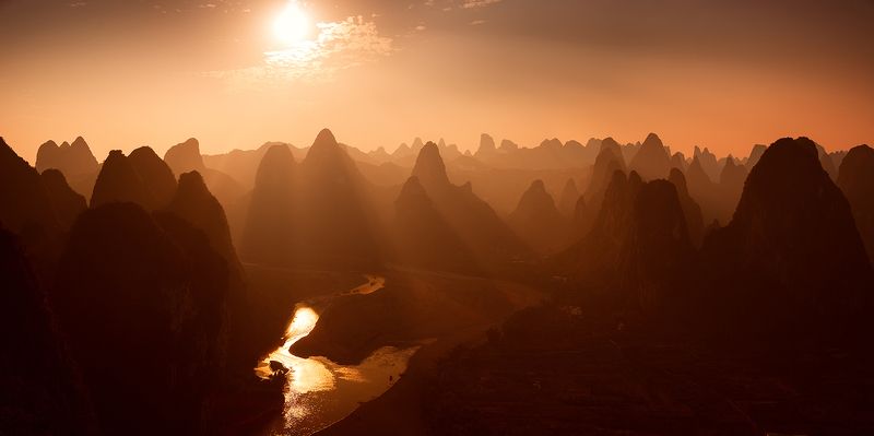 china, guilin, xingping, li, river, carst, mountains, sunset Sunset over Li river фото превью