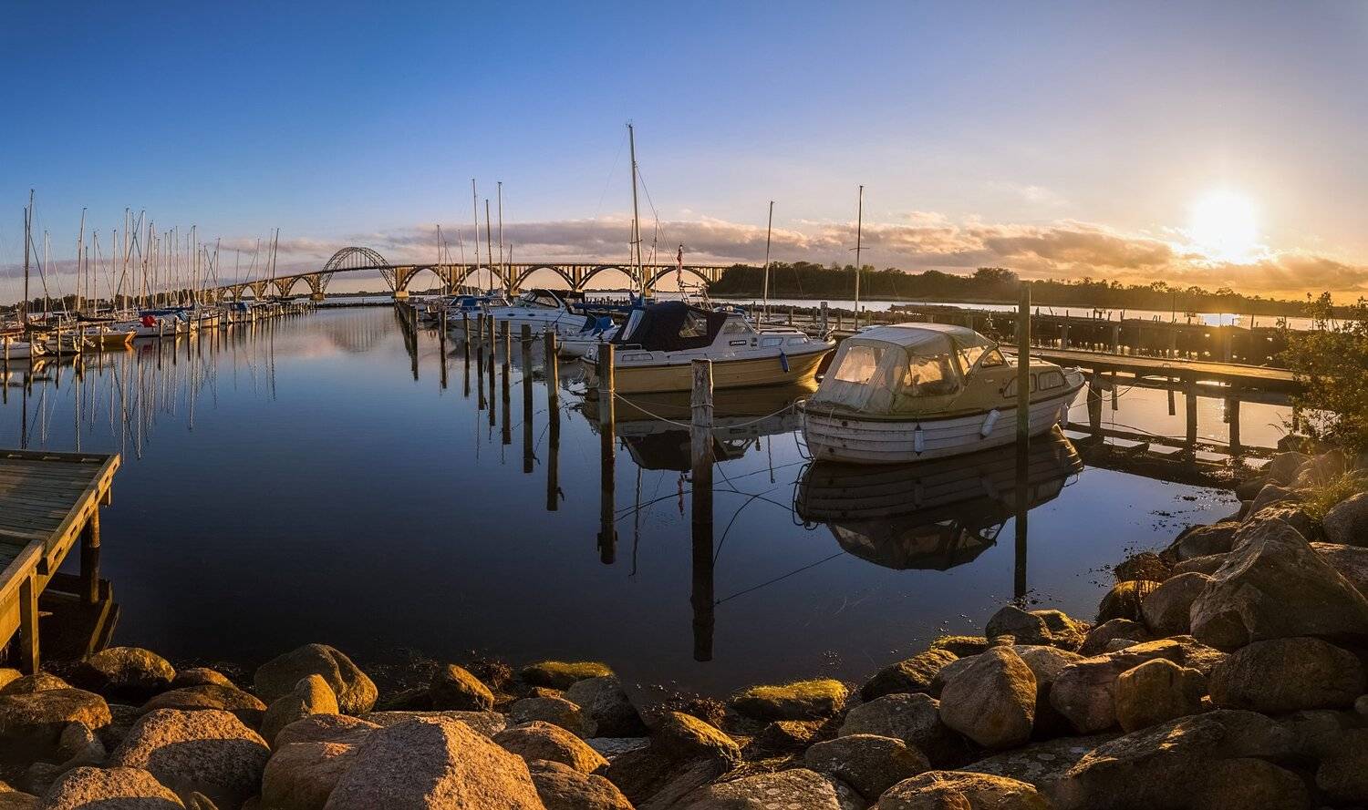 дания, пристань, лодки, море, мост, солнце, небо,,  Marat Max (Марат Макс)