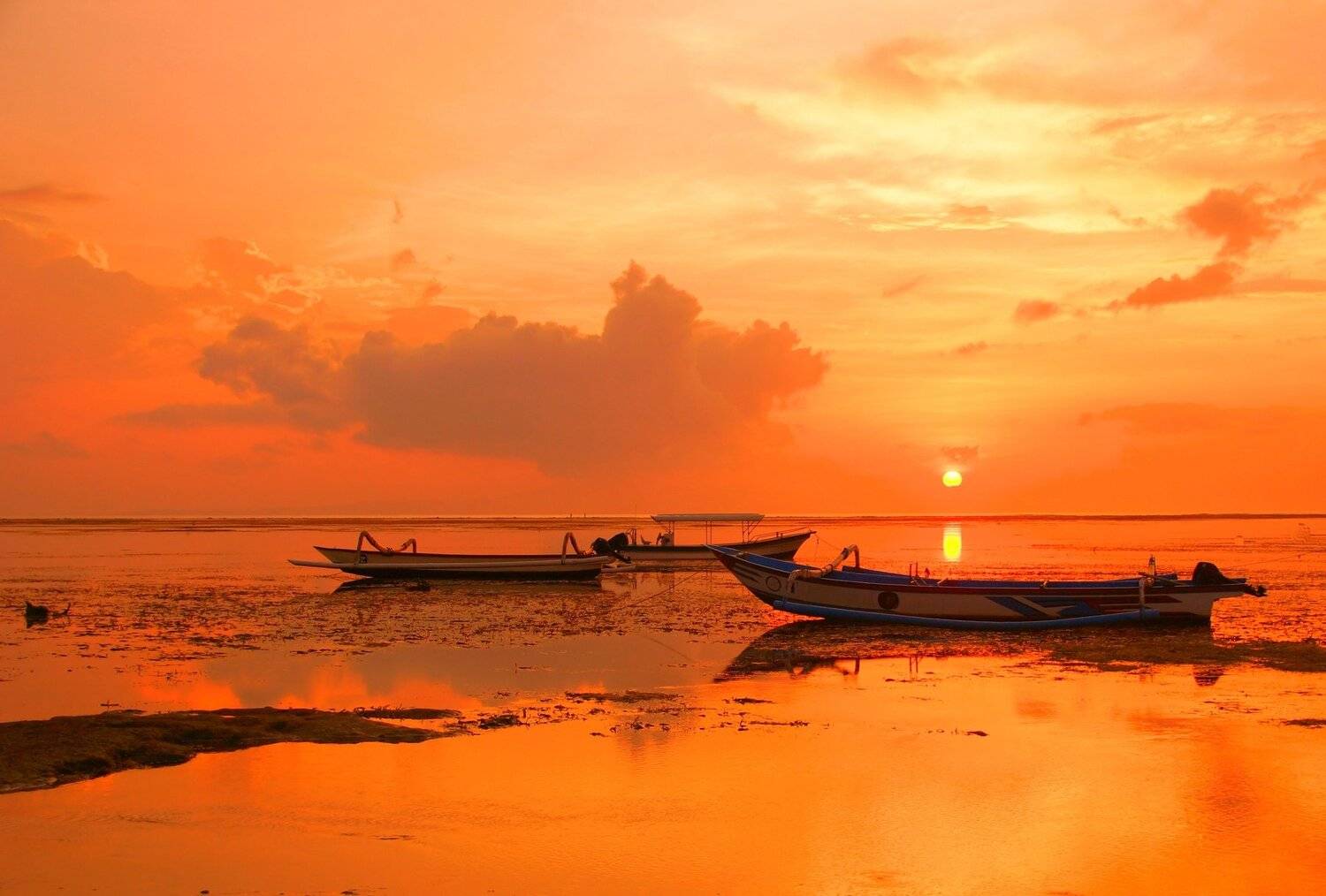 morning, sky, horizon, ocean, boat, orange, sun, dawn, sunrise, coast, landscape, water, light, color, peace, Сергей Андреевич