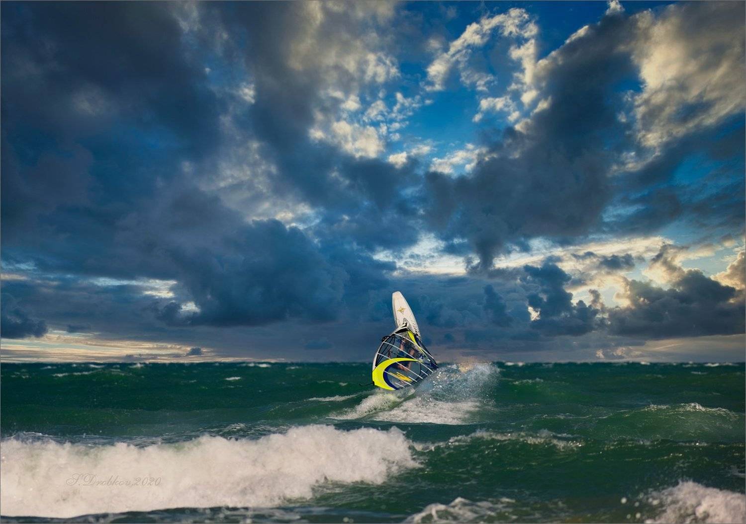 море, волны, серфинг, небо, облака, закат, Sergey Drobkov